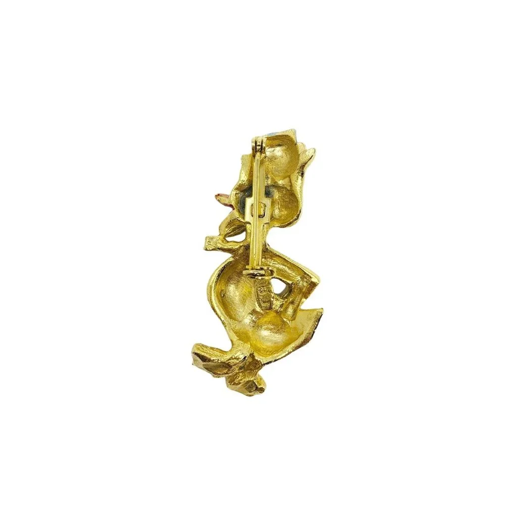 Vintage 1960s Duck Brooch | Gold Blue Rhinestone Eyes B.J. Pin